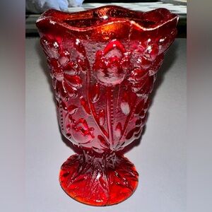 Fenton Ruby Red Floral Embossed Compote